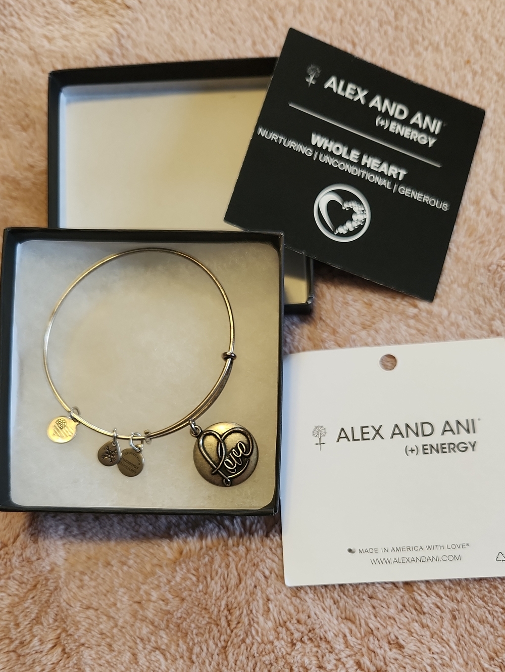 Alex and Ani Silver Love Heart Charm Bangle Bracelet